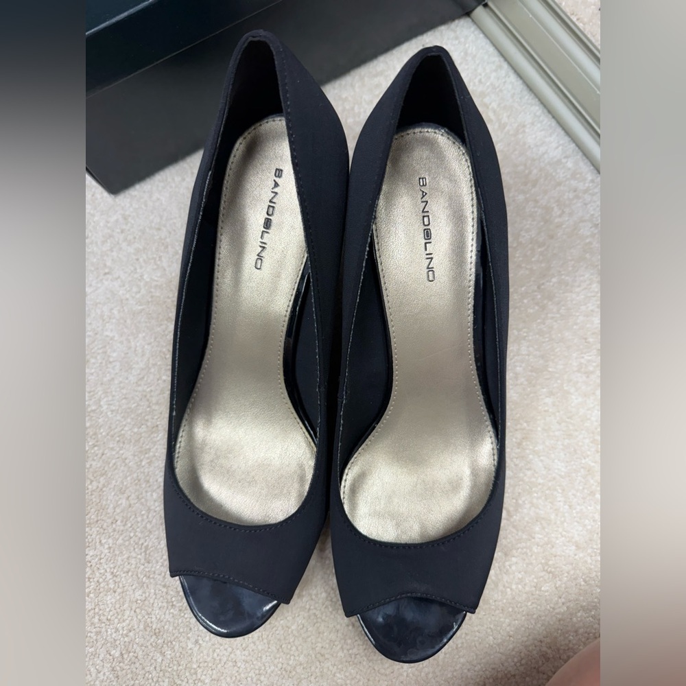 Bandolino Women's Black Peep Toe Wedge Heels